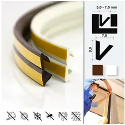 DQ-PP Türdichtband DQ-PP Fensterdichtung, 15 Meter, Profil D,E,I,P,V, selbstklebend, E-Profil, D-Profil, I- Profil, P-Profil, V-Profil weiß