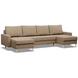 Mebligo Ecksofa Elma mit Schlaffunktion und Bettkasten, U-Sofa in Braun - Sofas & Couches: Hochwertige Polsterung für maximalen Komfort, kinderleichte Schlaffunktion und praktischer Bettkasten für zusätzlichen Stauraum.