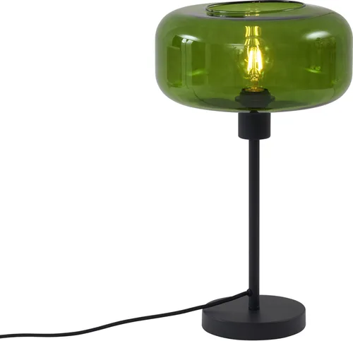 QAZQA Retro Tischleuchte Bizle Schwarz mit Grünglas - Stilvolle Tischlampe im Retro-Design, ideal für Wohnzimmer und Schlafzimmer. Verleiht jedem Raum eine gemütliche Atmosphäre mit dimmbarem Licht und einzigartigem Look.