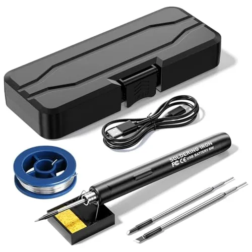 Treedix Cordless Lötkolben Set, USB Wiederaufladbares Tragbares Lötkolben, 8W Schweißset mit Drei Lötspitzen, Einstellbare Temperatur von 300°C bis 450°C, Elektrischer Lötkolbenstift zur Reparatur