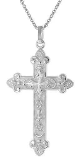trendor Kette mit orthodoxem Kreuz 45 mm aus 925 Silber - Hochwertige Halskette mit rhodiniertem Kreuz-Anhänger aus Sterlingsilber 925, anlaufgeschützt und Made in Germany, inklusive Mikrofaser-Pflegetuch für den perfekten Glanz.
