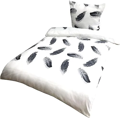 Leonado Vicenti Winter Bettwäsche 135x200 Thermo Fleece Flausch Bettbezug Feder Schwarz Weiß 2 TLG