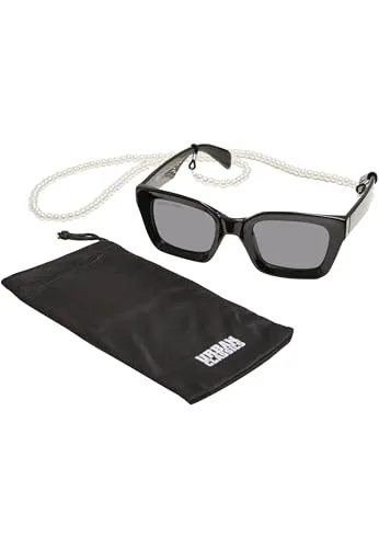 Urban Classics Unisex Sonnenbrille mit UV 400 Schutz für Männer und Frauen, Sunglasses Poros With Chain, black/black, on size