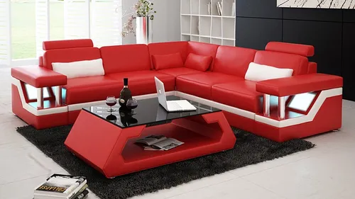 Ledersofa Wohnlandschaft L6002B - Modernes Ecksofa in Rot - Stilvolles Ecksofa in L-Form, ideal für das Wohnzimmer. Mit Bettfunktion und LED-Beleuchtung für zusätzlichen Komfort. Erhältlich in weiteren Farben.