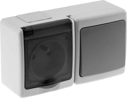 1-Fach Aufputzsteckdose mit Einzelschalter Rauchglas IP44 16A/250V Schuko Aufputz Feuchtraum Steckdose Grau