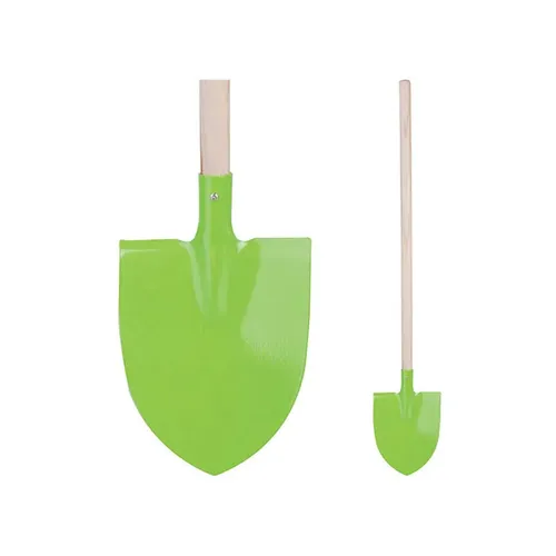 Esschert Design Kinderspaten, Gartenschaufel für Kinder in grün mit Holzstiel, ca. 14 cm x 5 cm x 81 cm