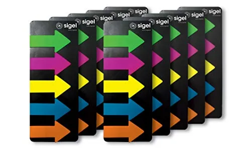 SIGEL HN600/10 Haftmarker Pfeile - Klebemarkierungen mit 10 reißfesten und beschriftbaren Pfeil-Haftmarkern in lebhaften Farben. Ideal für präzise Textstellenmarkierungen und rückstandsfrei ablösbar.