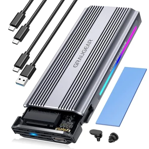 GRAUGEAR M.2 SSD Aluminiumgehäuse, 10Gbps, NVMe & SATA, USB 3.2 Gen2, Unterstützt 2280/2260/2242, Dynamic RGB Lighting, Kühlkörper, Werkzeuglos