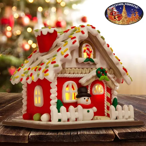 Lebkuchenhaus mit LED - 13cm Weihnachtsdeko im knusprigen Stil - Stimmungsvolle Weihnachtsdeko in Form eines leuchtenden Lebkuchenhauses. Ideal für jeden Raum und sorgt für festliche Atmosphäre. Höhe: 13 cm, betrieben mit AAA-Batterien.