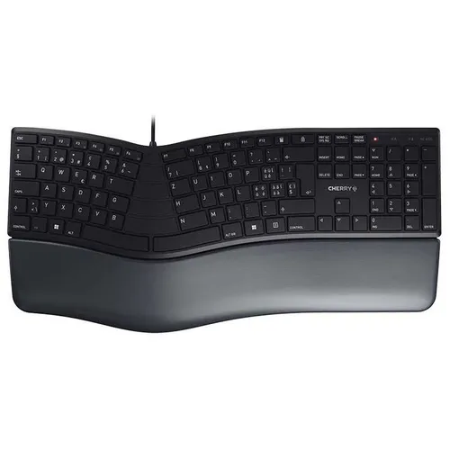 CHERRY KC 4500 ERGO - Ergonomische Tastatur mit Handballenauflage - Ergonomische Kabeltastatur für eine natürliche Körperhaltung, ausgestattet mit einer bequemen Handballenauflage aus Memory-Schaum. Ideal für langes, ermüdungsfreies Tippen.
