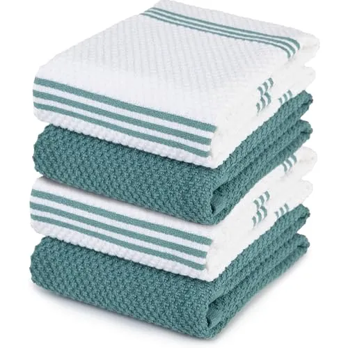 Sticky Toffee 100% Baumwolle Frottier Geschirrtücher, 4er Set Geschirrtücher | 40,6 x 71 cm | Blaugrün | Weiche saugfähige Restaurant-Bar-Glas-küchentücher
