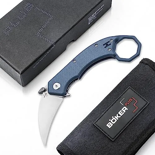 BÖKER PLUS® Hel Karambit Grey Klappmesser - klappbares Karambit Taschenmesser mit G10 Griff blau-grau - scharfes Karambit Flipper Knife mit 6,1 cm Hawkbill Klinge & Daumen-Pin
