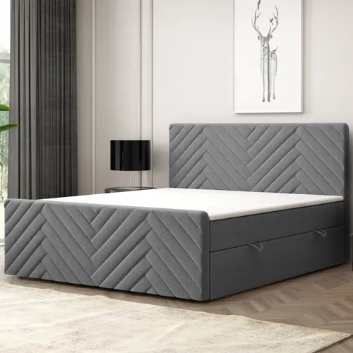 Boxspringbett MALIBU 180 x 200 cm mit Bettkasten - Elegantes Boxspringbett MALIBU mit 180 x 200 cm Liegefläche, zwei geräumigen Bettkästen für optimalen Stauraum und einem komfortablen Topper für außergewöhnlichen Schlafkomfort.