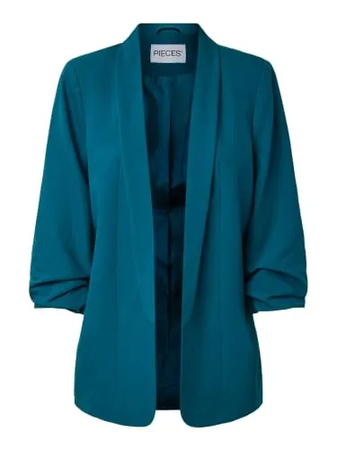 PIECES Damen Pcboss Noos 3/4 Blazer, Deep Lagoon, XS - Eleganter Damenblazer mit 3/4-Ärmeln in regulärer Passform, ideal für schicke Anlässe oder das Büro. Bequemes Material mit 79% Polyester sorgt für einen perfekten Sitz.