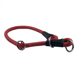MediMuc Hunde-Halsband Soft Cord - Hundehalsband mit Zugbegrenzung, Endkappen aus Leder rot 50cm