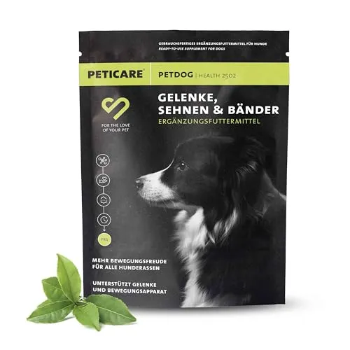 Peticare Gelenk-Pulver für Hunde | Unterstützung für Gelenke und Beweglichkeit - Gelenk- & Knochenschutz für Hunde, mit MSM und Kollagen für optimale Beweglichkeit und hohe Akzeptanz bei Hunden, einfach dosierbar ohne Tabletten.