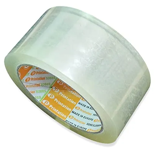 Printation Paket-Klebeband 66m lang 50mm breit transparent strong - stark klebend, reißfest und geräuscharm - Packband für Päckchen, Pakete, Versandschachteln - Paketband leise (1)