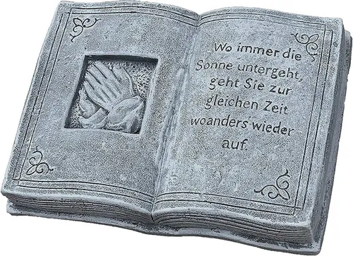 Stone and Style Gartenfigur Frostfester Grabschmuck Buch mit Sonne