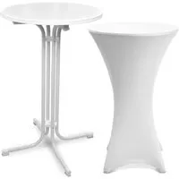 Beautissu Bellini Stehtisch Ø 60cm mit Husse, Weiß in weiß von Beautissu