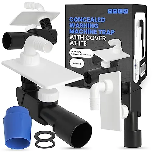 Unterputzsiphon Unterputz-Siphon Weiß 40/50 mm für Waschmaschine Geschirrspüler mit Rosette Schlauchanschluss Waschmaschienenanschluss Abfluss Geräteanschlusstülle