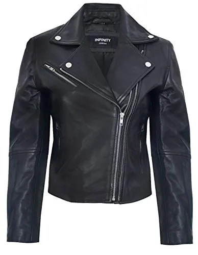 Damen Lederjacke Klassisch Motorradfahrer Style Schwarz Echtes XL