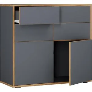 VCM Kommode Salia 920814, anthrazit - Büromöbel mit 2 Türen und 4 Schubladen, grifflose Push-to-open Funktion für modernen Komfort und elegantes Design.