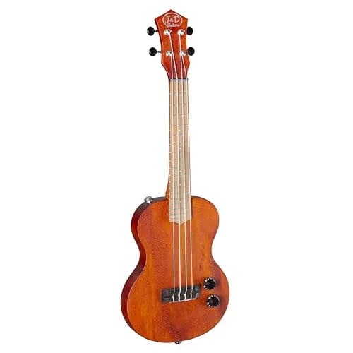 J & D E-Ukulele Konzert mit Piezo-Pickup - Ukulele mit Mahagoni-Decke, aktiver Elektronik und Piezo-Pickup für klaren Sound und vielseitige Einsatzmöglichkeiten.