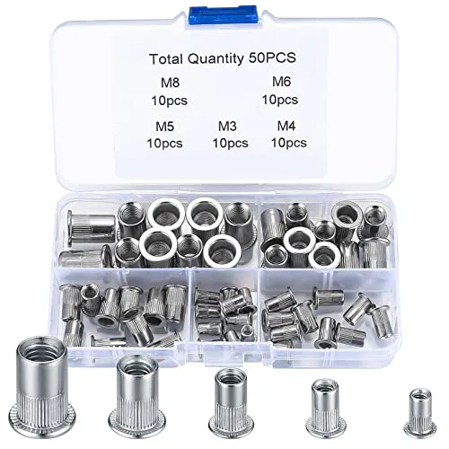 Stück Ziehen Einnietmuttern Edelstahl Set, M3 M4 M5 M6 M8 Blindnietmuttern, Gewindehülse Nieten, Einschraubmutter, Gewindenieten Nietzange 50