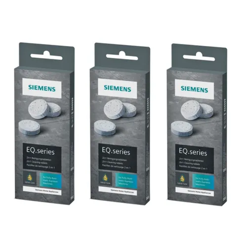 SIEMENS 30 Stück TZ80001N Reinigungstabletten für EQ Kaffeevollautomaten - Effektive Reinigungstabletten für eine optimale Pflege Ihrer Kaffeevollautomaten. Ideal für die regelmäßige Wartung und den Erhalt des Geschmacks. Passend für Bosch Maschinen.