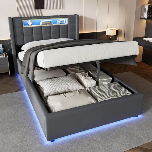 okwish Polsterbett 90×200 mit Ladefunktion und LED