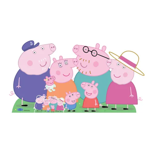 Dekofigur Peppa Pig Familie - Lebensgroßer Pappaufsteller - Garten-Zubehör mit einem beeindruckenden 2D Pappaufsteller von Peppa Pig, ideal für Partys und Kinderzimmerdekoration.