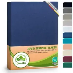 leevitex® Spannbettlaken Luxus Elasthan Jersey Spannbettlaken, Gummizug: Rundum-Gummizug blau 180-200 cm x 200-220 cm
