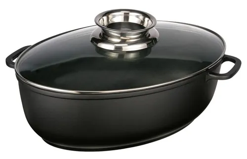 ALUGUSS Bräter Schmortopf mit Glasdeckel 8,3l - Töpfe - Hochwertiger Bräter mit 2-facher Antihaftbeschichtung für fettfreies Kochen und einfache Reinigung. Ideal für Gas, Elektro und Ceranfelder, backofenfest bis 250°C.