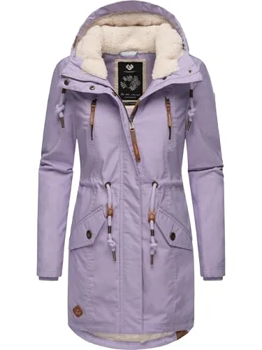 Ragwear Damen Mantel Elsie Intl Lavender - Warme Winterjacke mit Teddyfell-Kapuze - Funktionsjacken, stylischer und warmer Outdoormantel, 100% vegan, mit wasserabweisendem Oberstoff und kuscheligem Teddyfutter für kalte Tage.