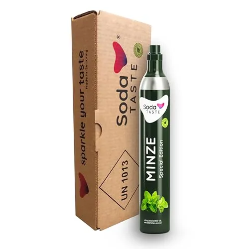 SodaTASTE CO2-Kaufzylinder (Reservezylinder) für Wassersprudler, mit natürlichem Minz-Aroma, ohne Sirup, für bis zu 60l gesprudeltes Wasser mit Geschmack, zuckerfrei