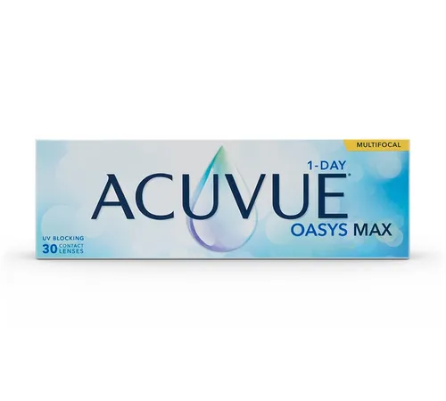 ACUVUE OASYS MAX 1-Day Tageskontaktlinsen - Optimaler Komfort für trockene Augen - Kontaktlinsen mit TearStable-Technologie für ein angenehmes Tragegefühl und UV-Schutz. Ideal für Nutzer digitaler Geräte, reduziert blau-violettes Licht für bessere Sehqualität.
