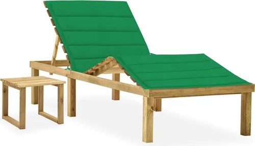 vidaXL Garten-Sonnenliege mit Tisch und Auflage aus Kiefernholz - Gartenliegen aus imprägniertem Kiefernholz, witterungsbeständig und mit verstellbarer Rückenlehne für optimalen Komfort. Inklusive praktischem Tisch für Getränke und persönliche Gegenstände.