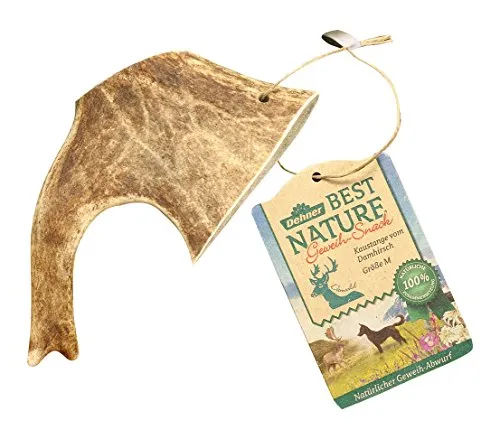 Dehner Best Nature Hundesnack, hochwertiges Leckerli geruchsarm / 100 % narürlich, Kausnack für Hunde, Damhirsch-Geweih, Größe M