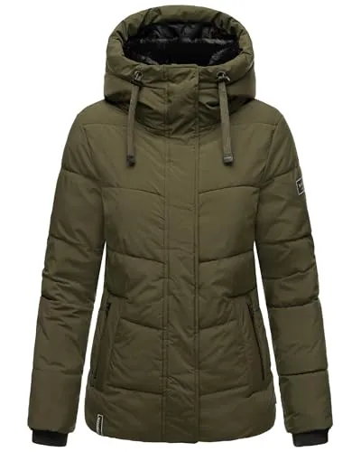 Navahoo Damen Winterjacke Sag ja XIV Dark Olive Gr. XL - Funktionsjacke mit abnehmbarem Kunstfellkragen, robustem und wasserabweisendem Material - ideal für kalte Herbst- und Wintertage.