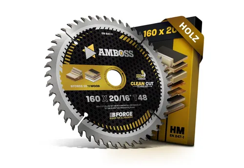 Amboss HM Kreissägeblatt 160 x 2.2/1.6 x 20 Z48 WZ - Kreissägeblätter für präzise Holzarbeiten, ausgestattet mit innovativer Clean Cut Technology für extra scharfe und saubere Schnitte. Ideal für Hand- und Tischkreissägen.