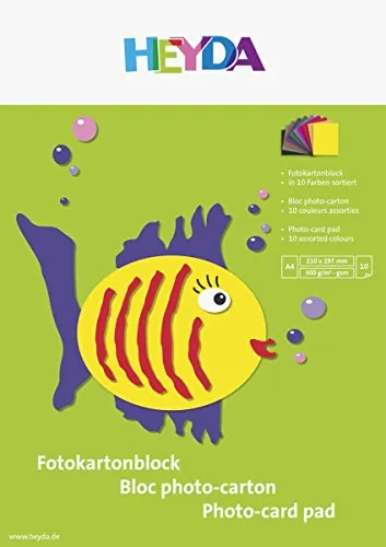 Heyda Foto-Bastelkarton Fotokartonblock A4, 300 g/qm, 21 cm x 0,297 m, sortiert, 10 Bl