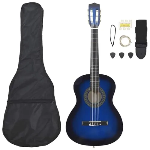 vidaXL Klassikgitarre Set 8-tlg. für Anfänger in blau von vidaXL