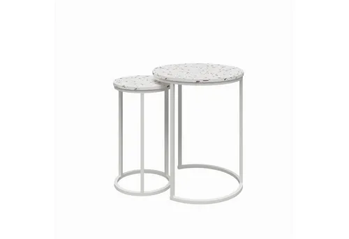 loft24 Satztisch Amelia (Set, 2-St., 2er-Set) - Elegantes 2er-Set Beistelltische mit stabilem Metallgestell und stilvoller Tischplatte in Terrazzo-Optik. Ideal für platzsparendes Wohnen und perfekt für gesellige Runden.