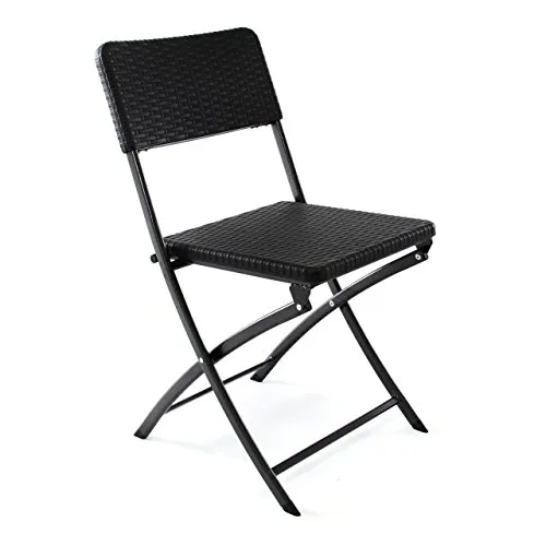 Nexos Trading Klappstuhl schwarz in Rattan-Optik Gartenstuhl Balkonstuhl 80 x 40 cm Campingstuhl Bistrostuhl Kunststoff Metallgestell wetterfest pflegeleicht