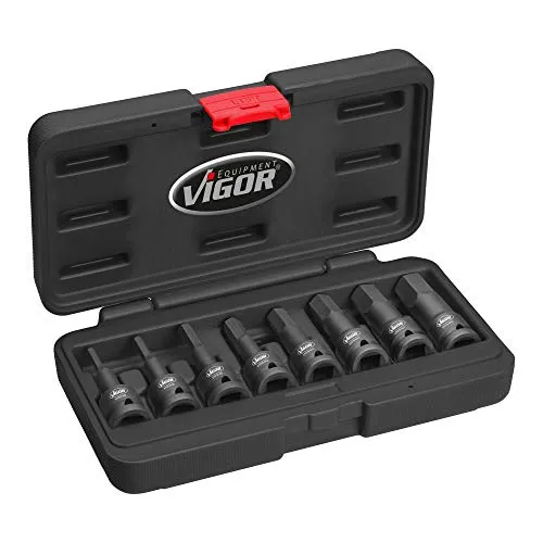 Vigor V7019 Schlagschrauber-Steckschlüsseleinsatz-Set - Werkzeug-Sets mit 5-19 mm Schlüsselweiten, phosphatiert für optimale Haltbarkeit und ideal für Maschinenbetätigung.