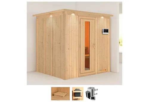 Karibu Sauna Dima - 3,6 kW Plug & Play Ofen - Innensauna mit 68 mm Wandstärke, ideal für entspannende Saunagänge zur Förderung der Gesundheit und Hautpflege.