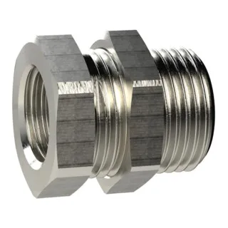 Riegler Schottverschraubung M34x2 a. G 3/4 i. - Messing vernickelt - Hochwertige Schottverschraubung für vielseitige Anwendungen. Robustes Messing, max. 25 bar Druck und 150 °C Temperatur, ideal für Luft, Wasser und Dampf.