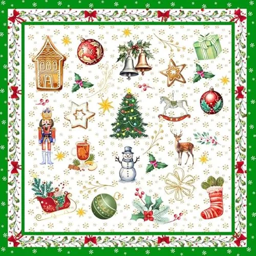 Servietten Weihnachten Gemütliche Weihnachten grün als Tischdeko. Papierservietten mit Motiv für Winter Vintage Nostalgie Symbole. Auch für Decoupage und Serviettentechnik 33x33cm 20