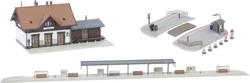 Faller 239001 N Bausatz Bahnhof-Set Mühlheim - Ideal für Spur N Modelle - Gebäude, Tunnel, Brücken - Detaillierter Bahnhof im Maßstab 1:160, perfekt für die Gestaltung von Landschaften in Spur N.