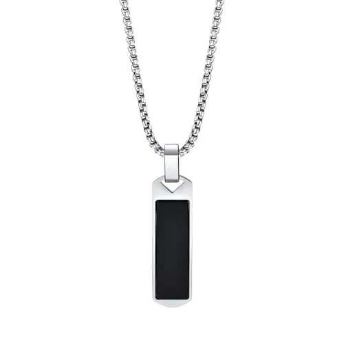 Karma NH10400177 Halskette mit Anhänger Silber Schwarz Herren Edelstahl 60 cm Kette Herrenschmuck Männer Herrenhalskette modern Geschenk für Ihn wasserfest hypoallergen Edelstahlkette